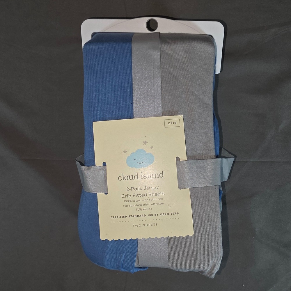Cloud Island 2-Pack Jersey Crib Fitted Sheets Blue Grey 100% Cotton OEKO-TEX